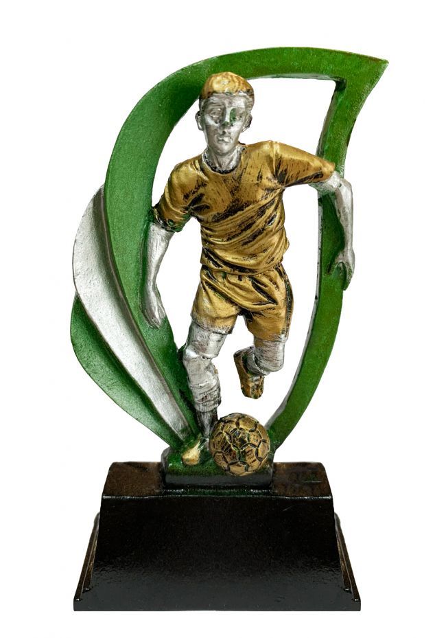Trofeo deportivo de FÚTBOL en color plata/verde Trofeo deportivo de FÚTBOL en color plata/verde