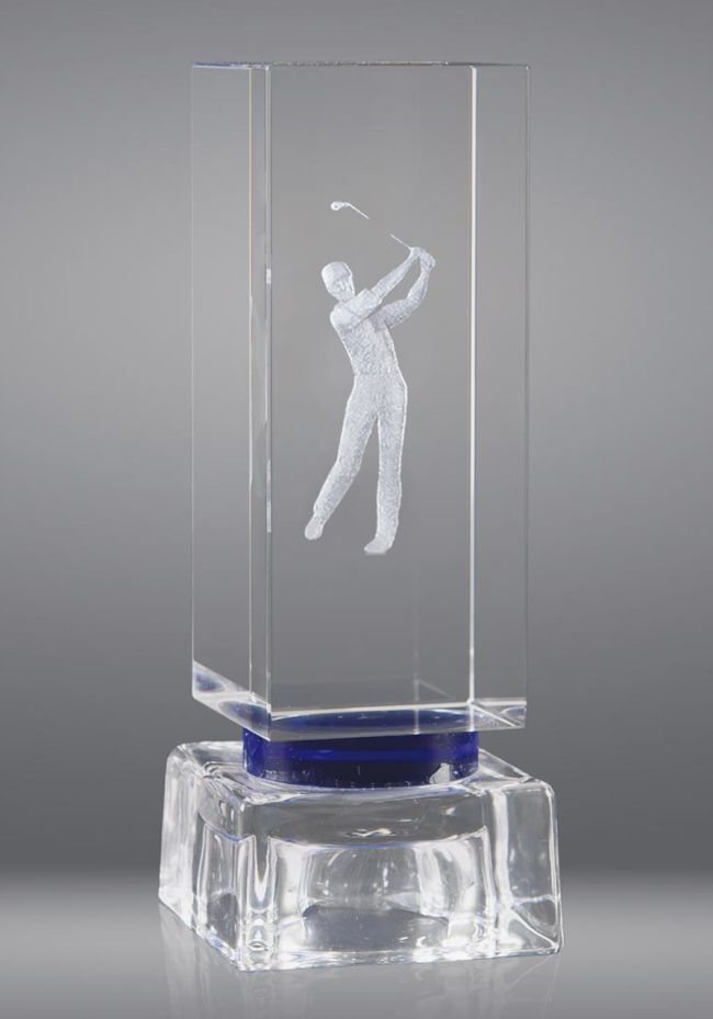 Trofeo cristal 3D Jugador Golf Masculino y pelota