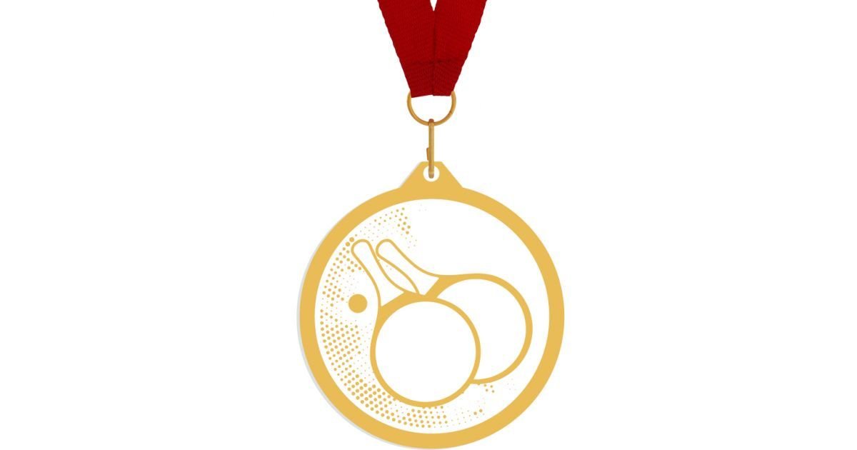Médaille Ping-pong Or Avec Ruban Multicolore - 68x68 Mm, Alliage De Zinc, Pour Compétitions Et Jeux - 11
