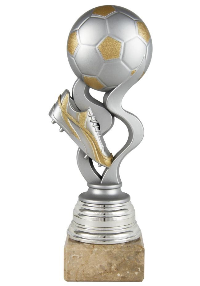 Trofeos de fútbol en resina y mármol dorado/plateado