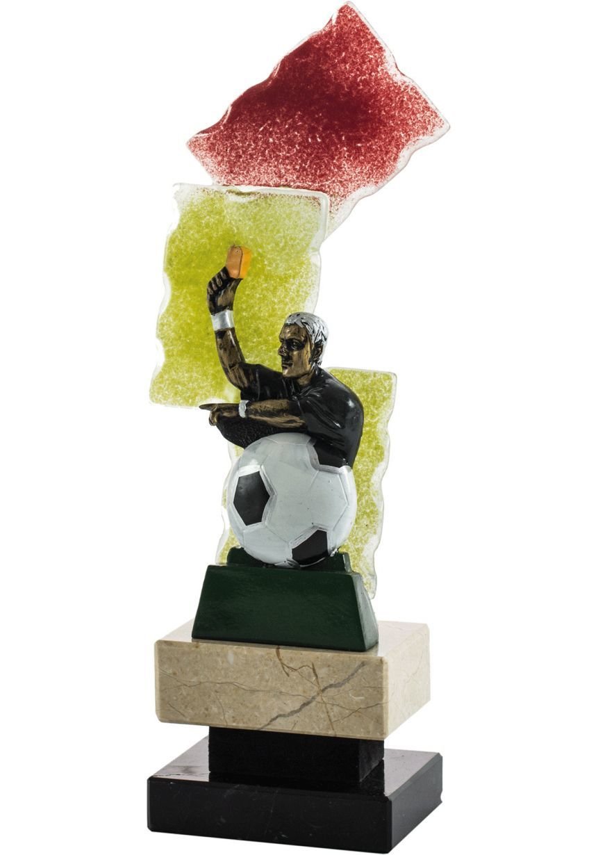 Trofeo de arbitro tarjeta amarilla fondo cristal