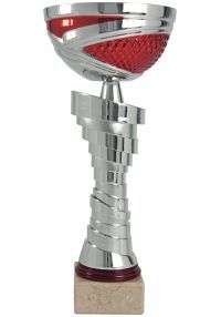 Trofeo copa abstracta plata-roja portadiscos  