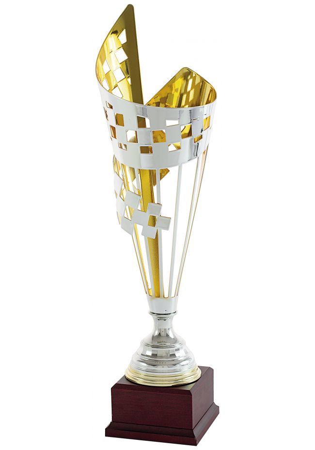 Trofeo copa cono geométrico cuadrado bicolor