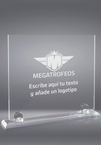 Trofeo de cristal forma rectangular soporte aluminio