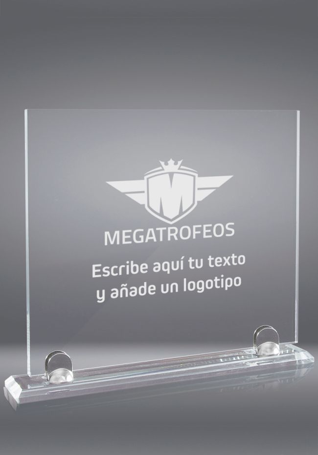 Trofeo de cristal forma rectangular soporte aluminio