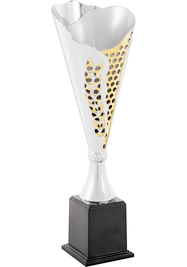 Trofeo copa cónica plata Laurel  oro