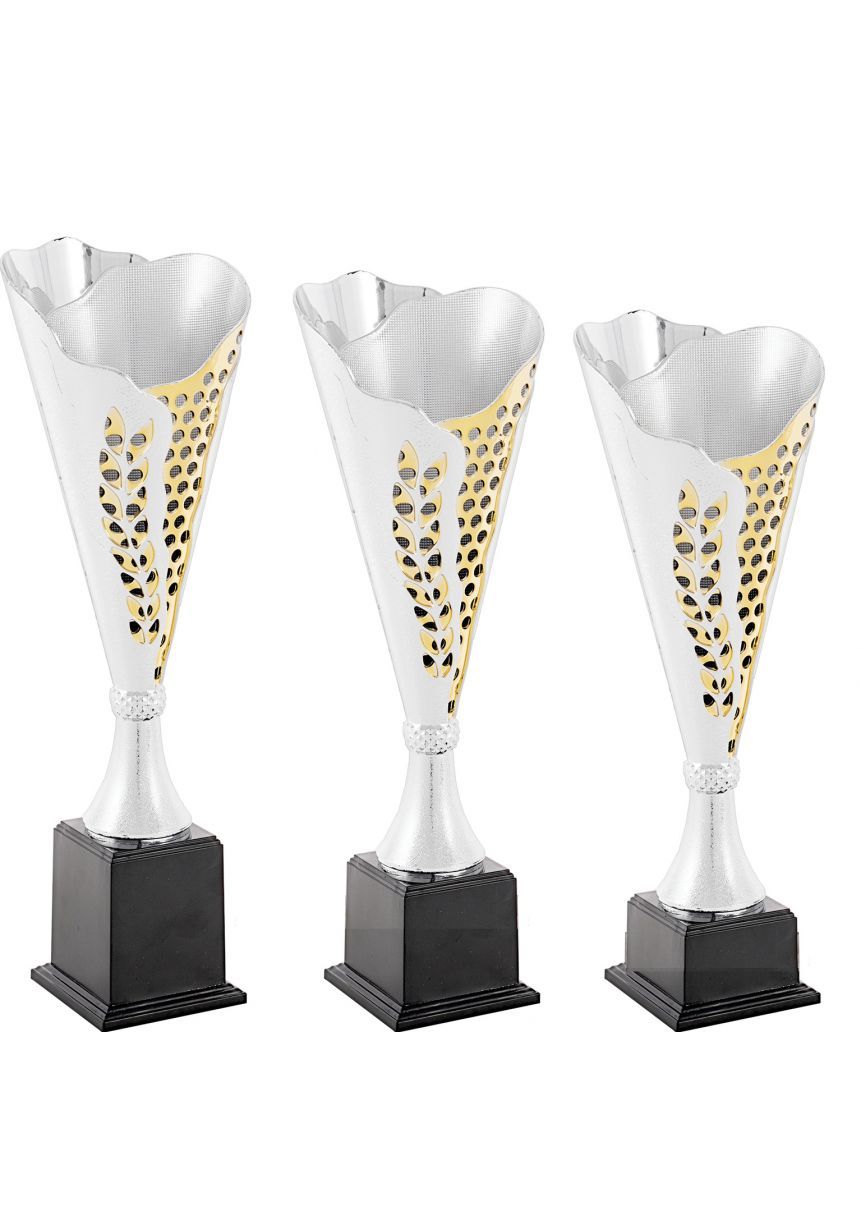 Trofeo copa cónica plata Laurel oro