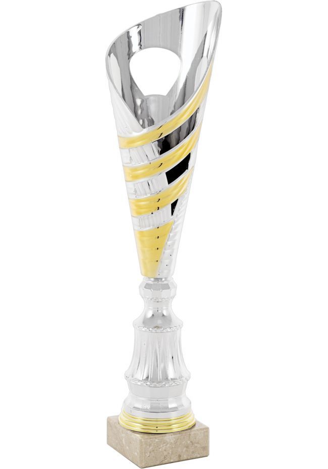 Trofeo copa cónica plata onda oro