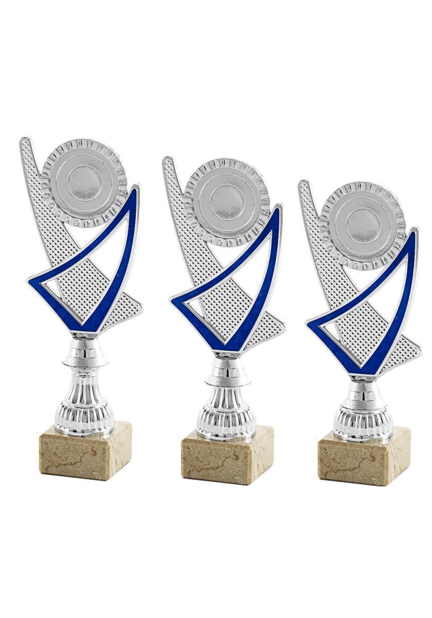 Trofeo copa plateada portadisco azul