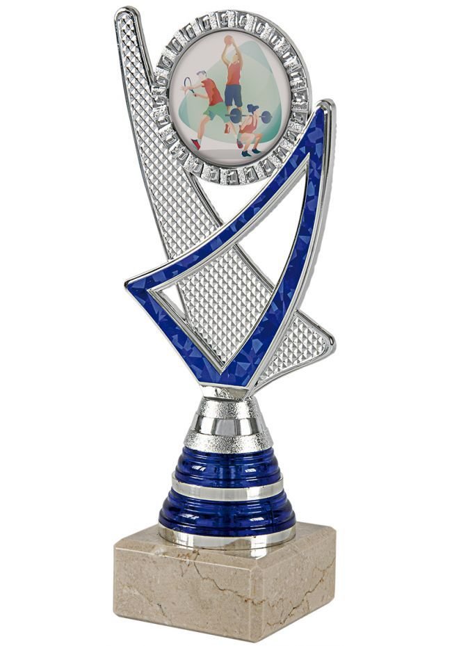 Trofeo copa plateada portadisco azul 