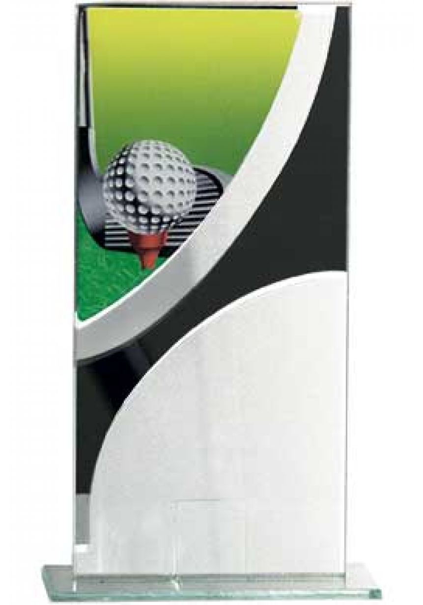 Trofeo cristal rectangular detalle negro golf