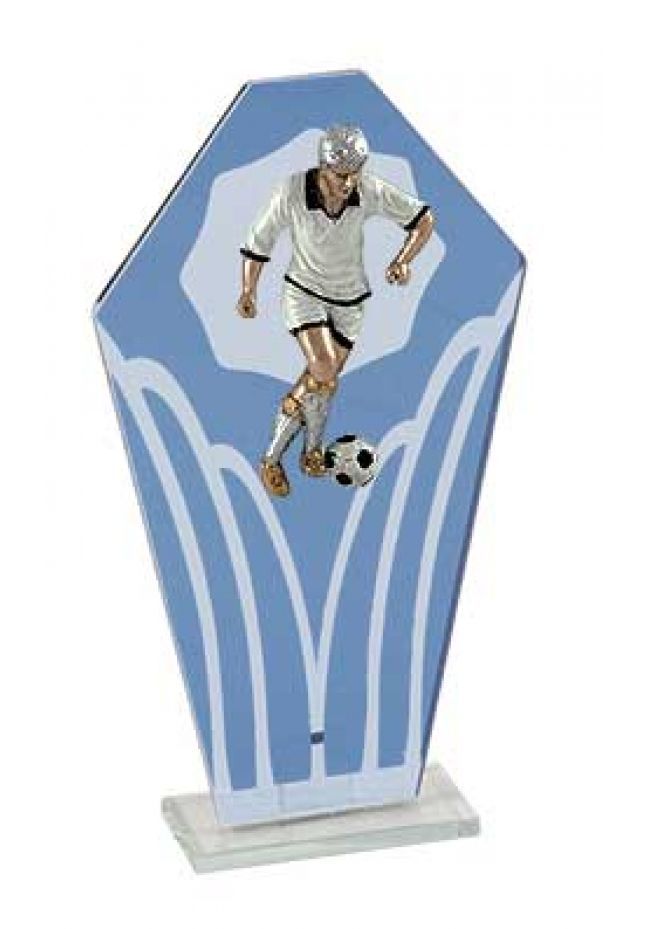 Trofeo cristal pentágono azul fútbol