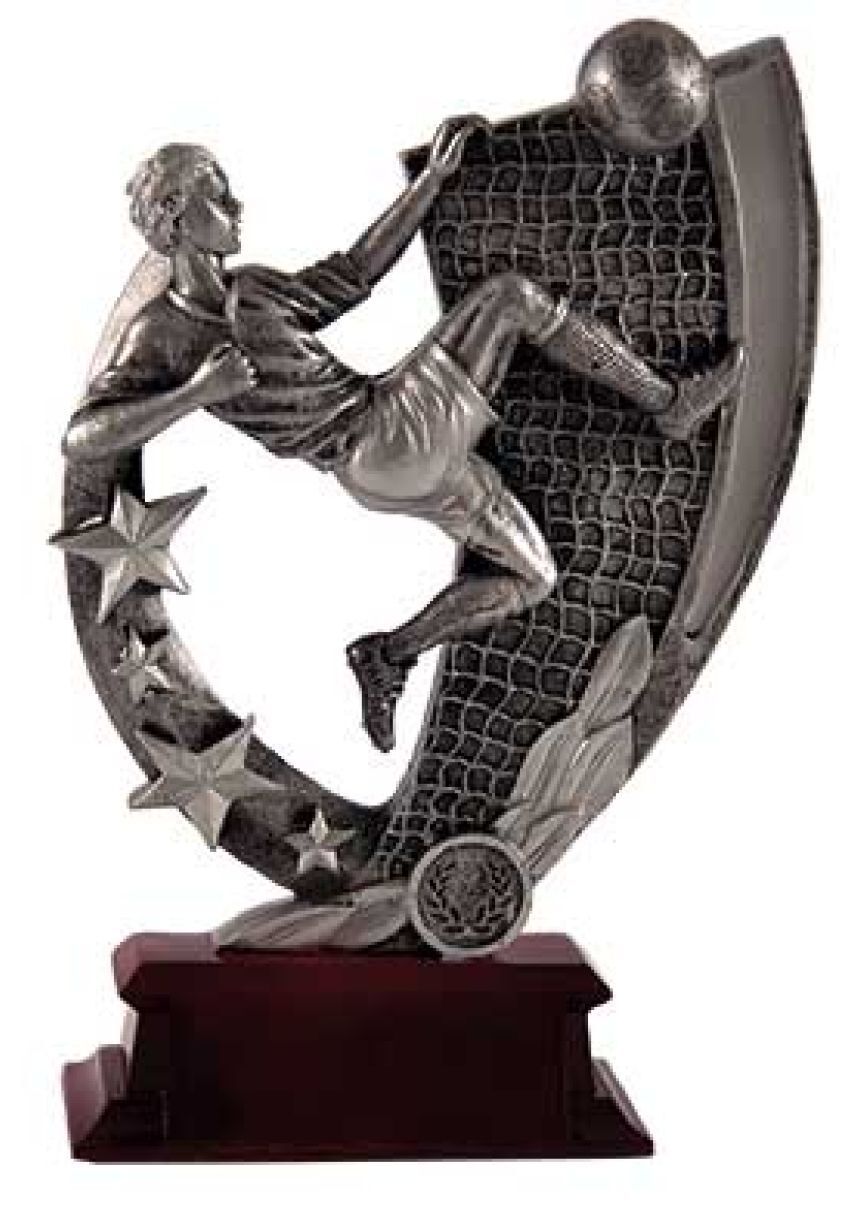 Trofeo fútbolista realizando chilena