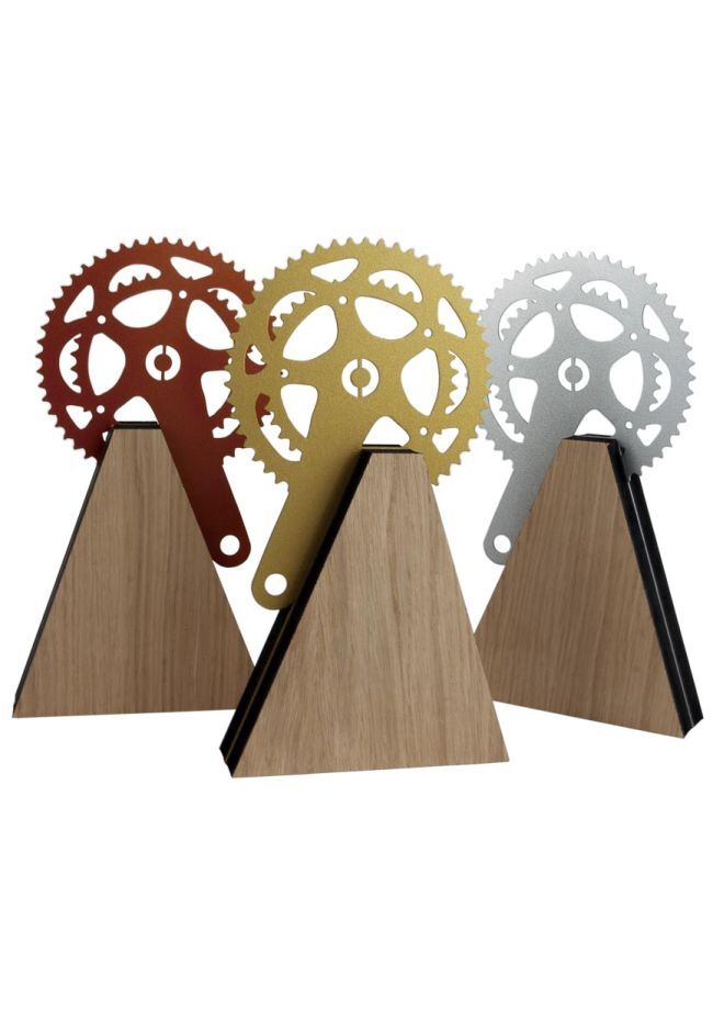 Ciclismo trofeo de madera y metal