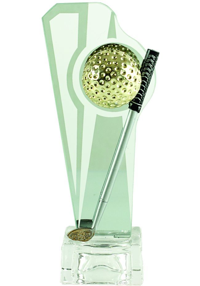 Crystal trophy for golf ball and clubs