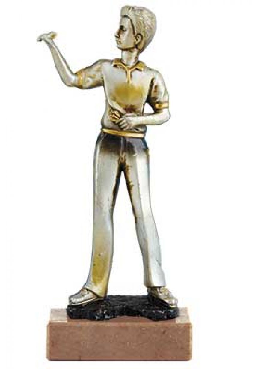 Trofeo de dardos con figura jugador de dardos