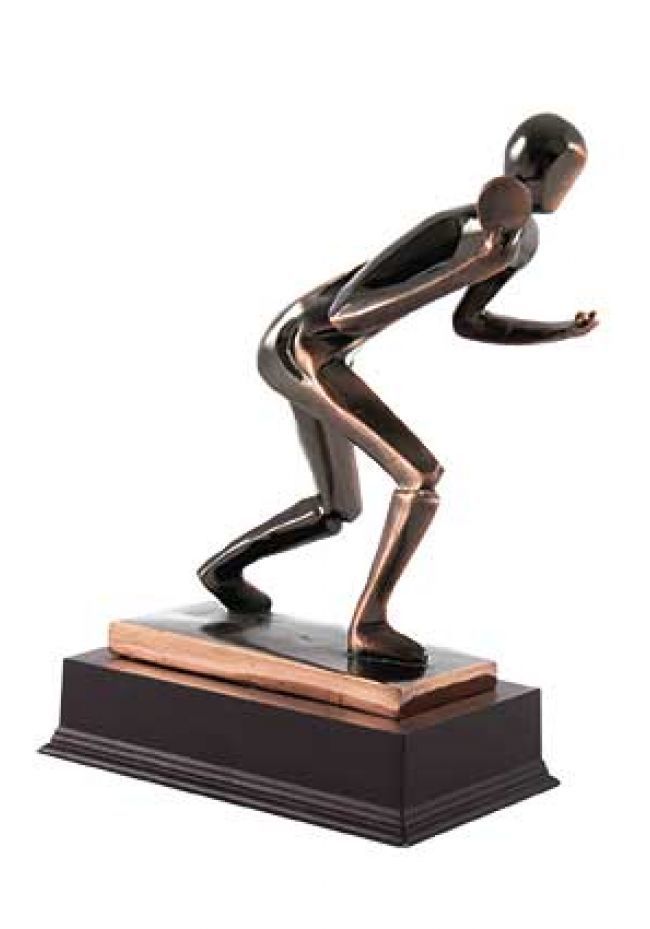 Trofeo de ping pong con figura de cobre