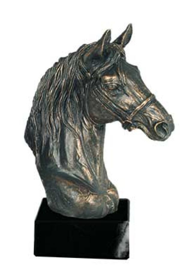 Trofeo figura cabeza caballo resina