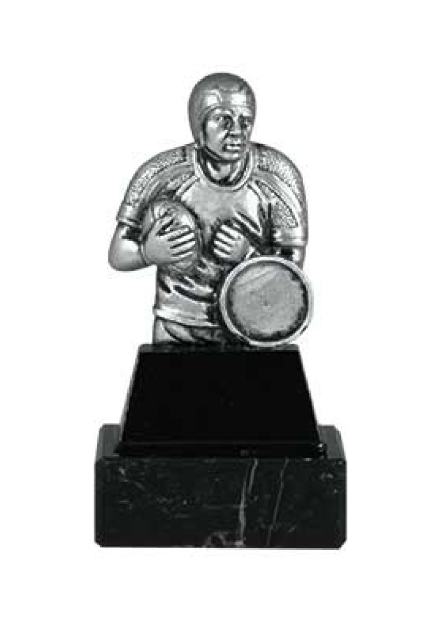 Trofeo de rugby con figura metálica