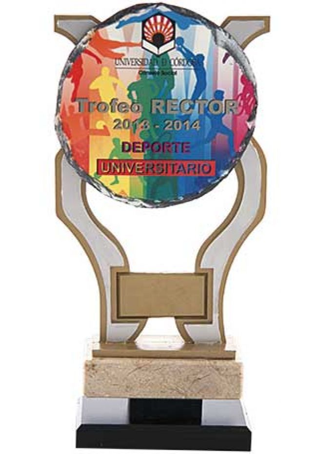 Trofeo de pizarra forma copa sublimación color base mármol-resina