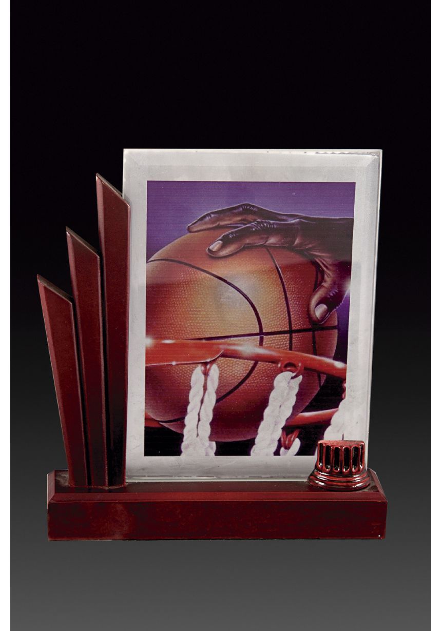 Trofeo de cristal forma rectangular impreso color base madera