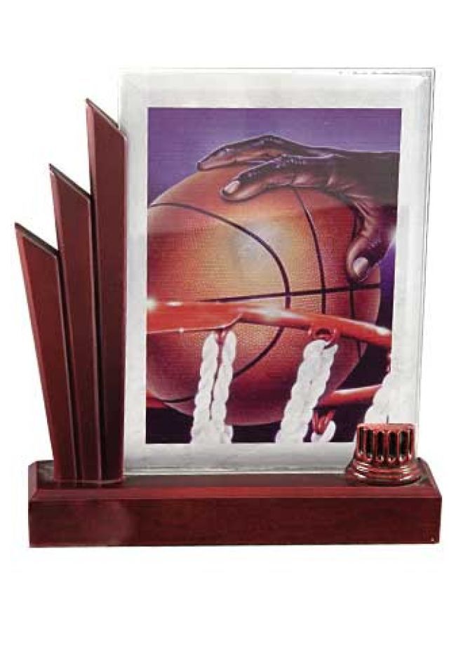 Trofeo de cristal forma rectangular impreso color base madera