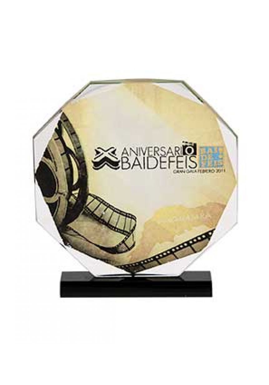 Trofeo de cristal octogonal con imagen en color