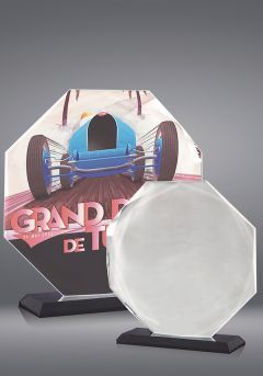 Trofeo de cristal octogonal con imagen en color Thumb