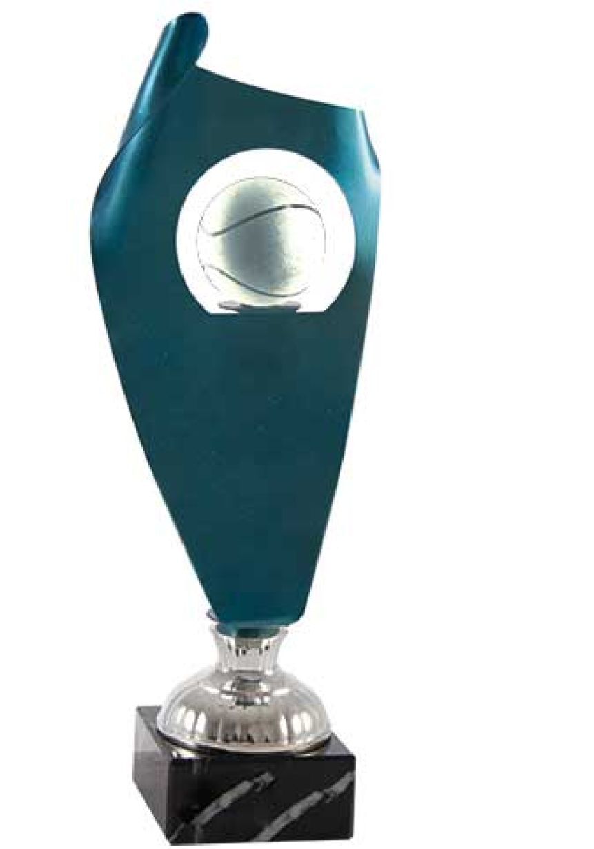 Trofeo de cristal forma vela enrollada opción pelota soporte aluminio base mármol