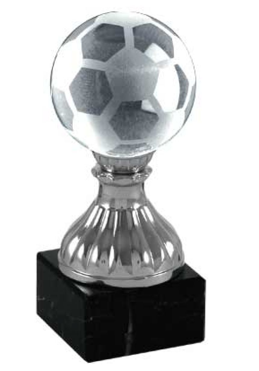 Trofeo de cristal copa invertida opción pelota base mármol