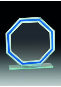 Trofeo de cristal octogonal detalle azul