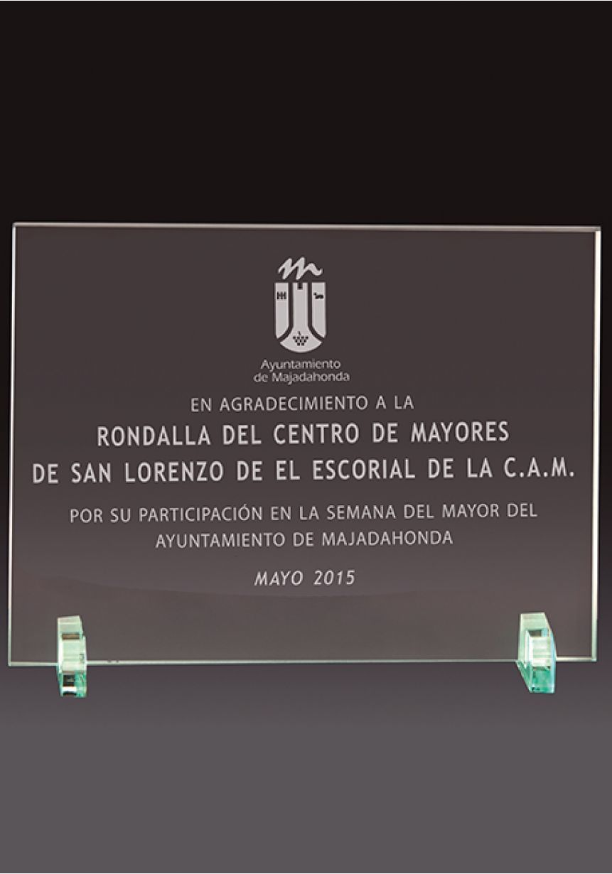 Trofeo de cristal forma rectangular soporte cristal