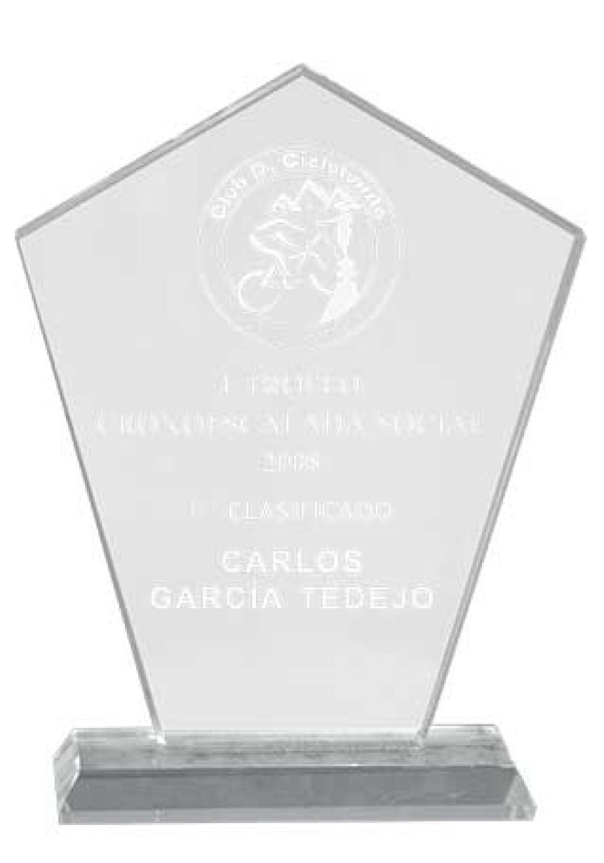 Trofeo de cristal forma cometa base rectangular cristal