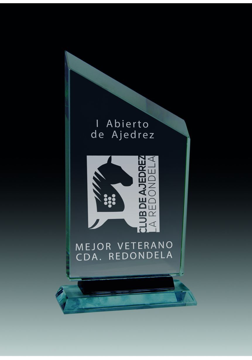 Trofeo de cristal forma cuña base rectangular doble negro-cristal