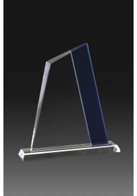 Trofeo de cristal forma vela bicolor azul-cristal