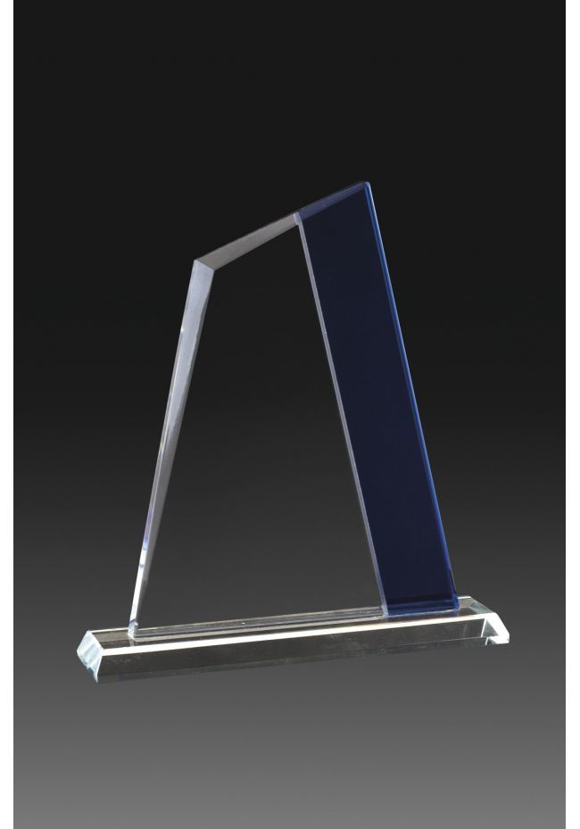 Trofeo di cristallo blu di vetro a forma di candela bicolore, base rettangolare