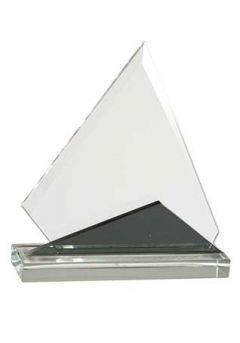 Trofeo de cristal piramidal doble bicolor negro-cristal, base rectangular cristal Thumb