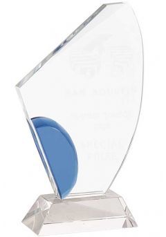 Trofeo de cristal forma vela detalle azul base rectangular cristal Thumb