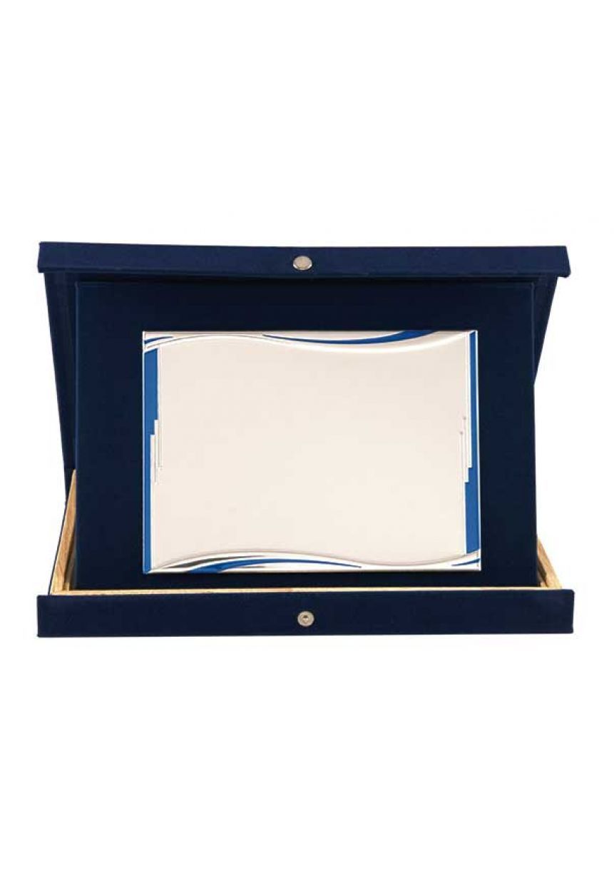 Placa de homenaje especiales forma rectangular ondas azul aluminio estuche