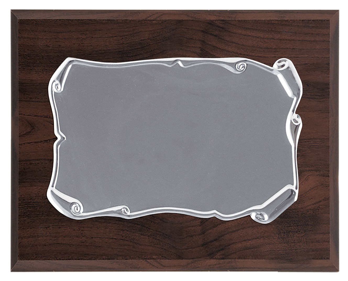 Shaped plate rolled parchment tribute golden walnut support