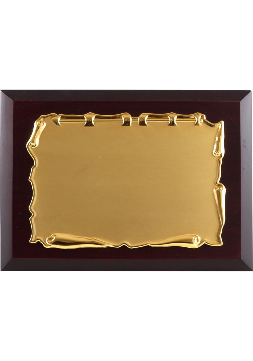 Placa de homenaje comercial de metal con forma pergamino