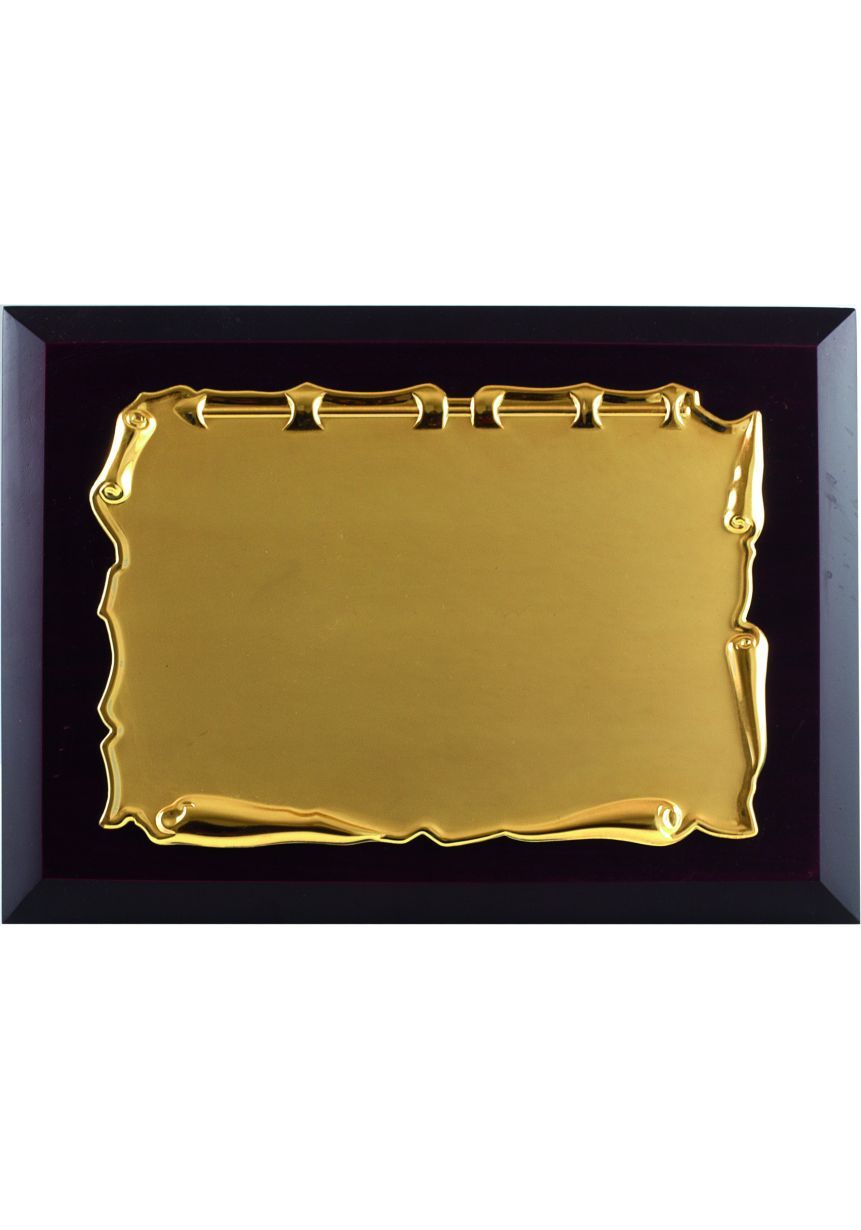 Placa de homenaje comercial de metal con forma pergamino