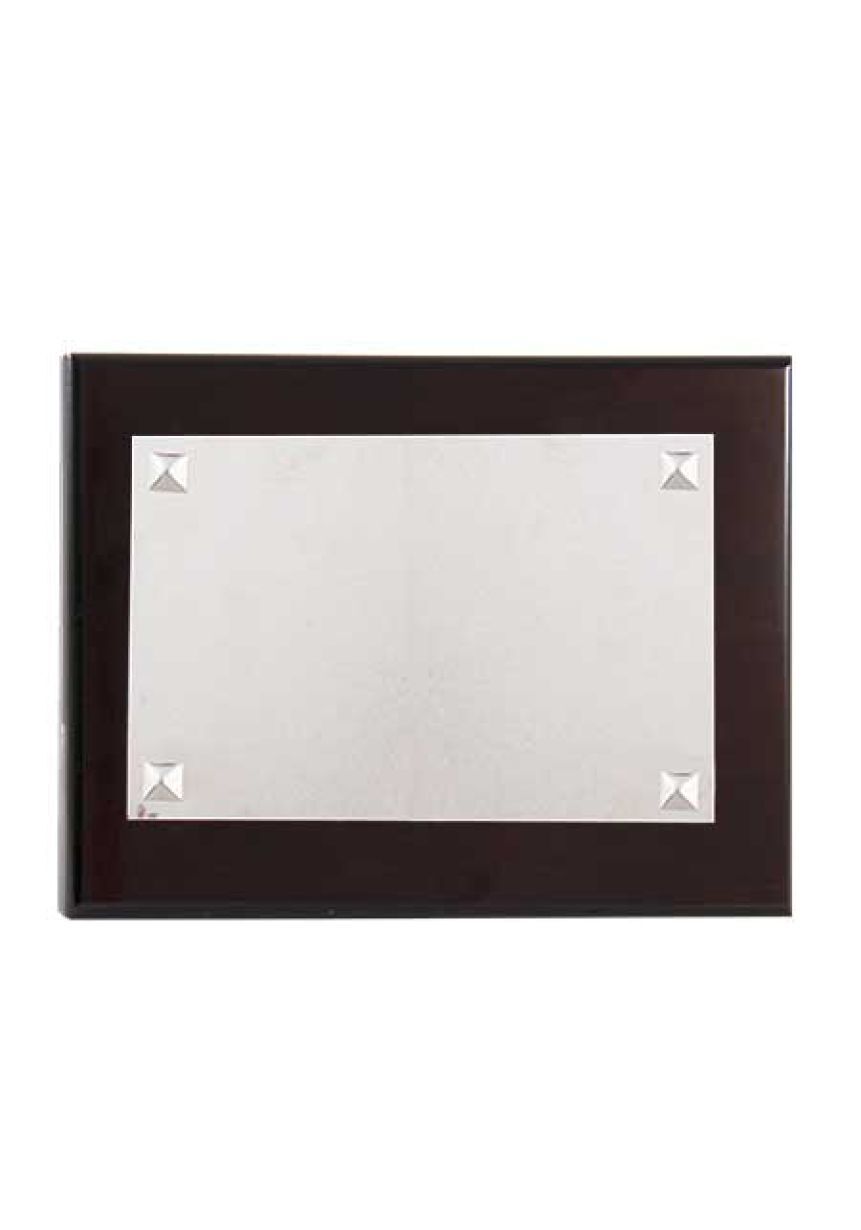 Placa de homenaje plata de ley con forma rectangular y detalle de cuatro remaches en las cuatro esquinas