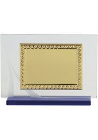 Tributo placa de vidro retangular com ouro e prata moldura coluna esculpida no lado