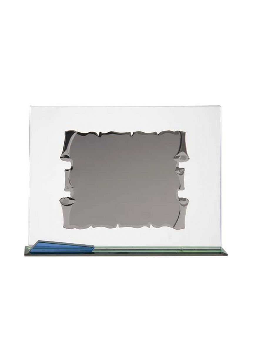 Placa homenaje cristal en forma pergamino rectangular