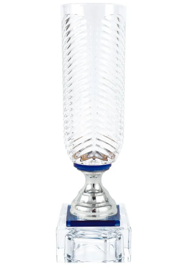 Trofeo jarrón labrado redondo de cristal