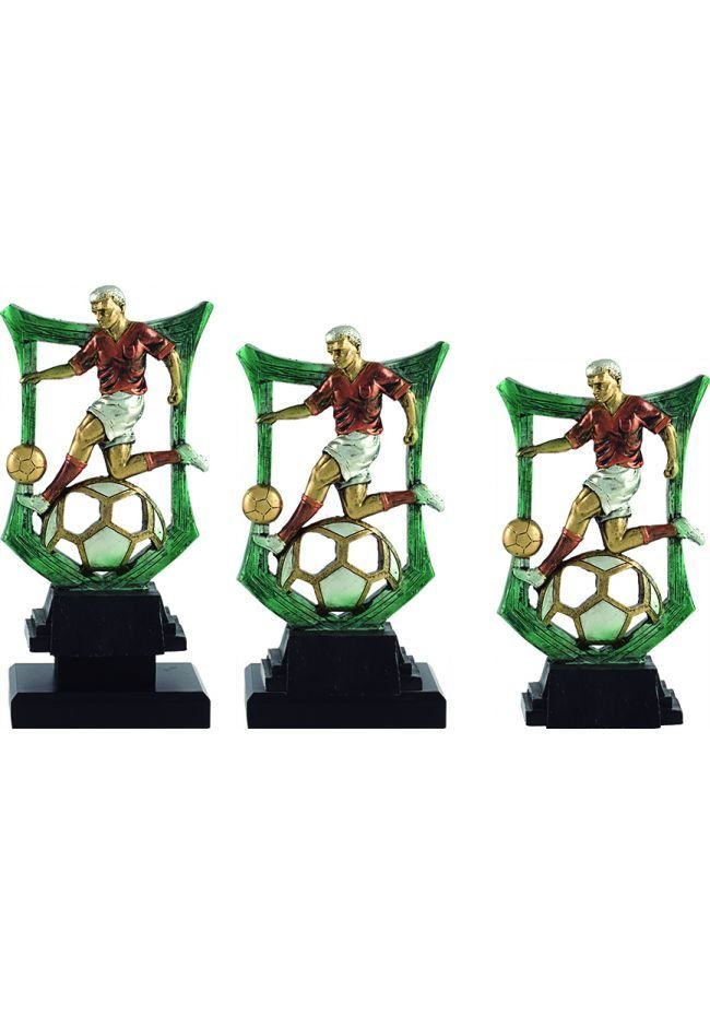 Trofeo de futbol con figura y marco verde Trofeo de futbol con figura y marco verde